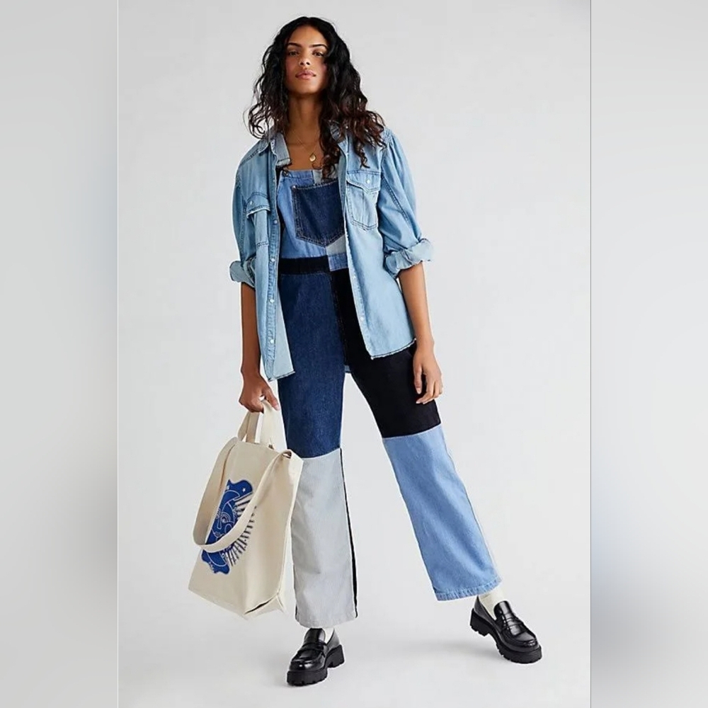 The Ragged Priest Blue and Black Patchwork Jumpsuit